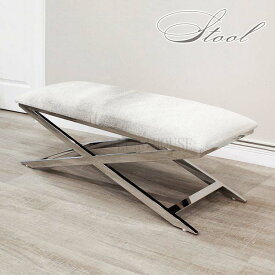 15日迄ずっと店内商品P最大20倍【送料無料】リアルファースツール ロングスツール 牛毛皮 W120 グレー スツール Calf Stool 毛皮 牛革 天然素材 スチール メッキ ウレタン soco