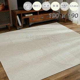 マラソン期間中店内商品ポイント最大20倍【送料無料】ラグ カーペット サリオ アイボリー ベージュ 190×190 綿混 コットン 洗濯機OK HOT対応 床暖房対応 防ダニ 抗菌 防臭 リビング グラムスタイル