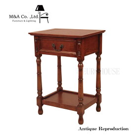 【送料無料】サイドテーブル 電話台 テーブル 引出し付 アンティーク 机 木製 ヴィンテージ調 シンプル 木製