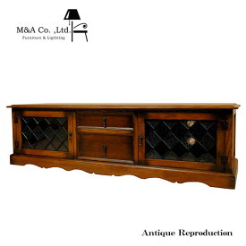 【送料無料】TVボード 160 テレビボード テレビ台 TV台 ローボード アンティーク 無垢材 ヴィンテージ調 シンプル 木製 オーク材 ステンドグラス