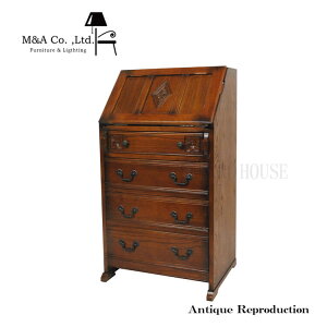 【送料無料】ライティングデスク デスク 引出し付 ライティングビューロ アンティーク 机 木製 ヴィンテージ調 シンプル 木製 オーク材