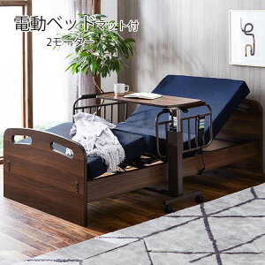 【送料無料】非課税 介護ベッド 電動ベッド 電動リクライニングベッド マット付 手すり付 ブラウン BR 介護用品 福祉 介助 生活サポート 2モーター 敬老の日 カノン