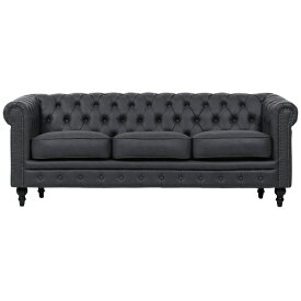 輸入家具 チェスターフィールド ソファ 3人掛け 三人掛け アンティーク コンパクト チェスターフィールド ソファー ヴィンテージ レザー 本革調 チェスターフィールドソファ チャコールグレーPUレザー チェスターフィールド ソファ チェスター ボタン VC3P111K グレー 灰色