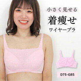 胸を小さく見せるブラ スリムメーカー ブラジャー 大きいサイズ グラマーサイズ ワイヤーあり 谷間を隠す 谷間カバー 胸元カバー 脇高 脇肉 ハミ肉 すっきり レース スリム ブラカバーブラ 着やせ 華奢見せ 胸元すっきり 着やせブラ さらしブラ Fカップ Gカップ ピンク