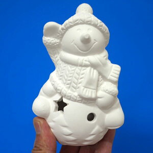 お絵描きクリスマス 陶器のスノーマン(雪だるま)LEDライト(絵具付き)