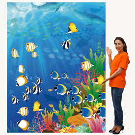 夏の装飾　トロピカル熱帯魚の世界バックスクリーンシート　H240cm×W175cm / 飾り ディスプレイ