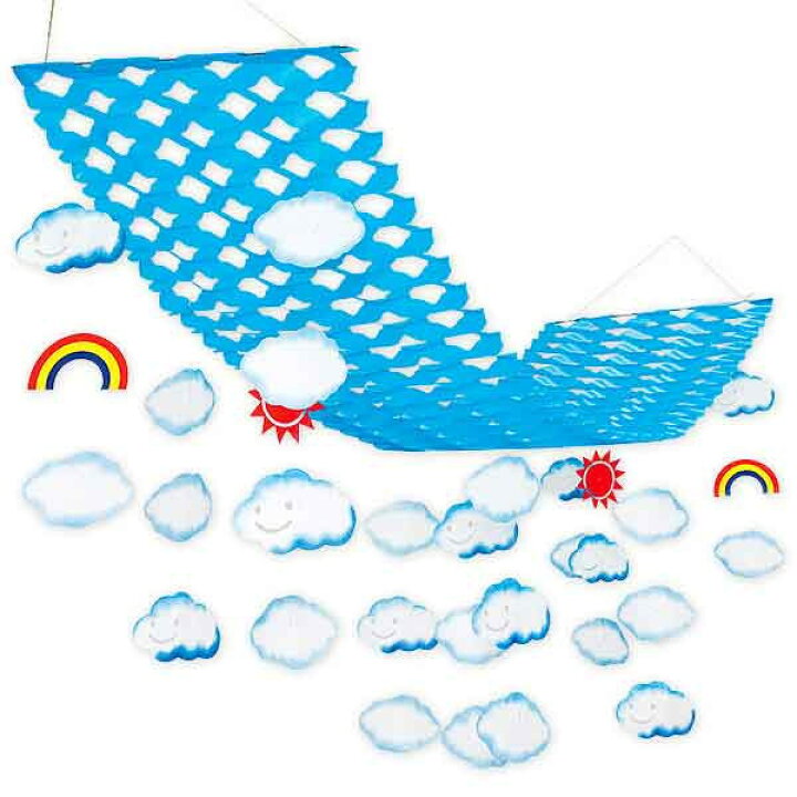 楽天市場 夏のマリンブルー装飾 スマイル雲 虹プリーツハンガー L150cm 販促イベント屋