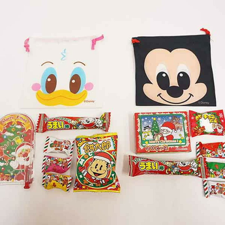 楽天市場 クリスマスお菓子とおもちゃ4個セット ディズニー巾着袋付 32個セット イベントのミカタ