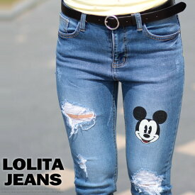 ロリータ ジーンズ LOLITA JEANS スキニー デニム ディズニー コラボ ミッキー ダメージ■lo-910