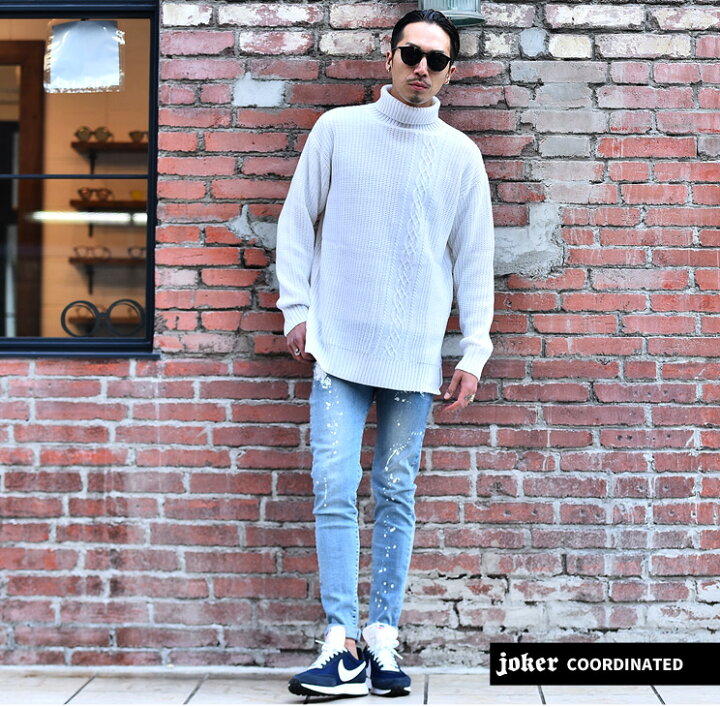 楽天市場 セーター メンズ ニット メンズ ビッグシルエット ゆったり ニットセーター オーバーサイズ ロング丈ニット タートルネック ニット クルーネック 長袖 服 おしゃれ オシャレ ストリート系 オラオラ系 Bitter系 ビター系 Joker