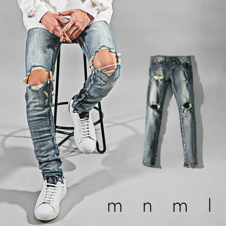 楽天市場】mnml デニム ミニマル ジーンズ ダメージ ジーンズ ダメージ  