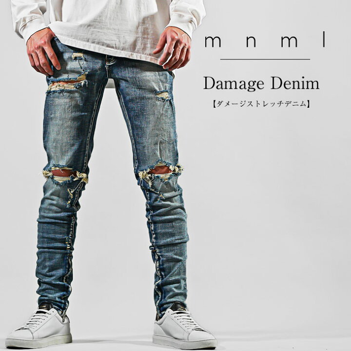 楽天市場】mnml デニム ミニマル ジーンズ ダメージ ジーンズ ダメージ 
