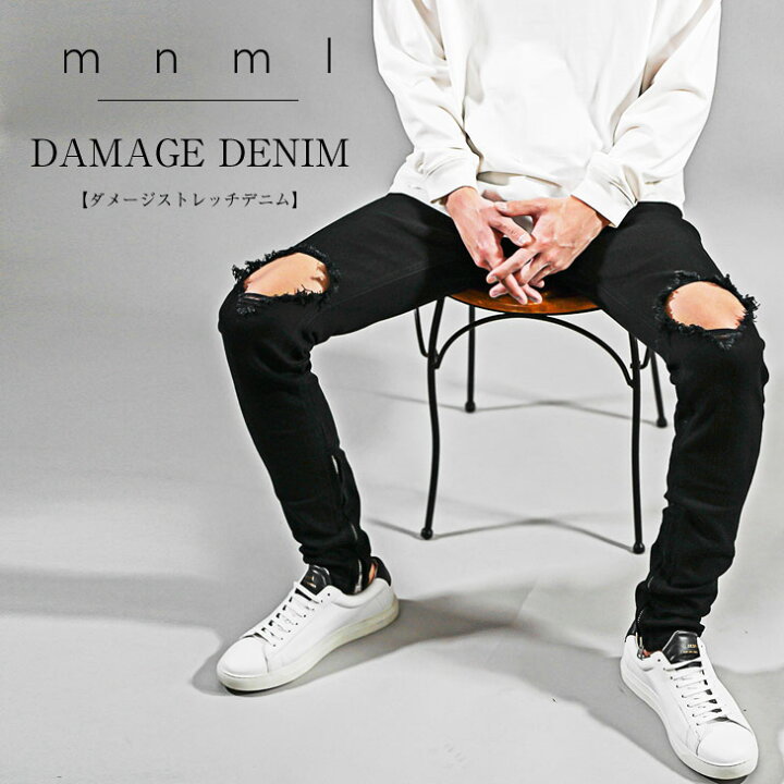 楽天市場】mnml デニム ミニマル ジーンズ メンズ ダメージ ジーンズ 