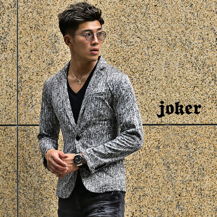 楽天市場 ジャケット メンズ テーラードジャケット ジャケット アウター スーツ 上 テーラード オシャレ お洒落 キレイめ 柄 無地 ショート丈 お兄系 オラオラ系 悪羅悪羅 ブラック グレー レッド Bitter系 ビター系 タイト 細身 30代 ブランド Joker