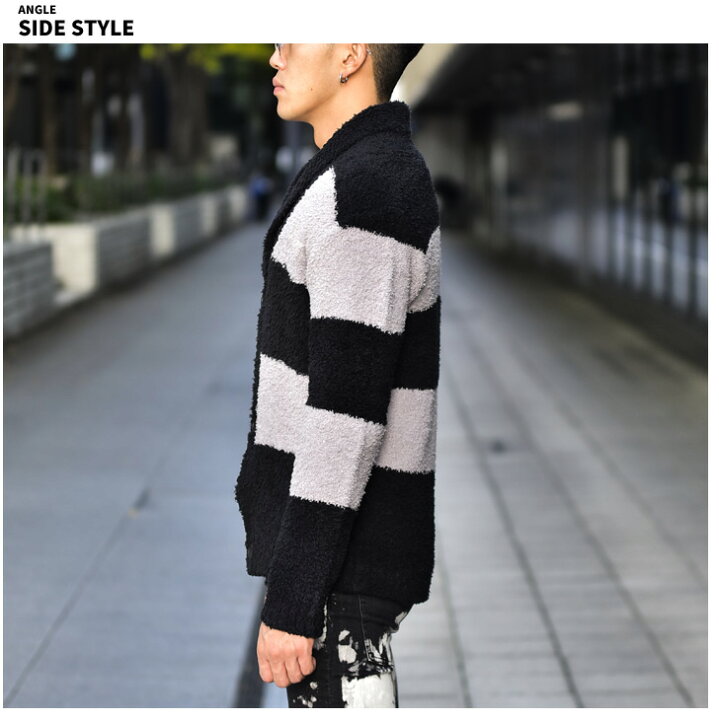 楽天市場 カーディガン メンズ ブランド ショールカーディガン ニット ニットカーディガン ボア ショールカラー カーデ ボーダー 厚手 おしゃれ 黒 ブラック 大きいサイズ Ll Xl ちょいワル ビター系 お兄系 オラオラ系 冬 冬服 冬物 ブラックバイ バンキッシュ ヴァン