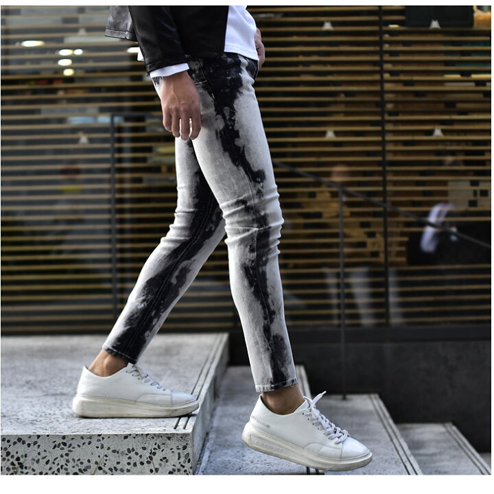 楽天市場 スキニー ジーンズ キニーパンツ メンズ デニム スキニーデニム ストレッチ パンツ ジーパン スキニージーンズ ブリーチ ブランド 黒 ブラック ネイビー ストレッチ 伸縮 伸びる ロック 大きいサイズ Ll Xl ちょいワル ビター系 お兄系 オラオラ系 夏 夏服 夏物
