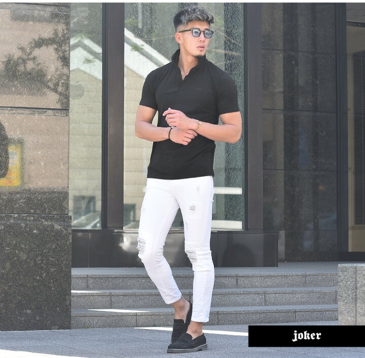 楽天市場 ポロシャツ ポロ ブランド 半袖 半袖ポロシャツ タイト 細め 細身 スキッパー シャツ マッチョ 白 ホワイト ブラック 黒 ゴルフ トップス ゴルフウェア 大きいサイズ Ll Xl お兄系 オラオラ系 Bitter系 ちょいワル ビター系 Joker