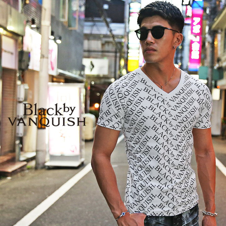 楽天市場 Tシャツ メンズ 半袖 ブランド オシャレ ティーシャ かっこいい きれいめ お兄系 Vネック ロゴ 総柄 派手 黒 白 春 春服 春物 冬 冬服 冬物 チョイワル オラオラ系 モード系 Black By Vanquish ブラックバイヴァンキッシュ バンキッシュ Joker