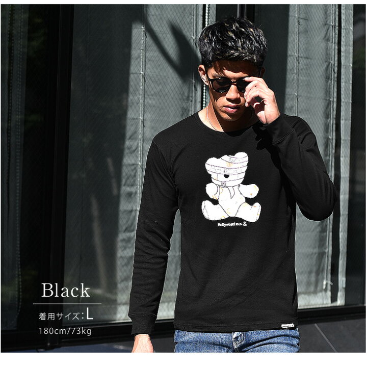 楽天市場 Tシャツ メンズ 長袖 ロンt 長袖tシャツ クルーネック ブランド クマ ベアー 白 ホワイト 黒 ブラック カジュアル アメカジ シンプル 夏 夏服 夏物 おしゃれ 可愛い かわいい チョイワル マッチョ お兄系 ビター系 大きいサイズ L Ll Xl Joker