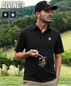 【DIVINER GOLF】 ゴルフウェア メンズ ポロシャツ 半袖 メンズ 半袖ポロシャツ ロゴ ワッペン 黒 ブラック ネイビー ゴルフ スポーツ シンプル ブランド 夏 夏服 夏物 秋夏 メンズファッション joker ジョーカー ディバイナー