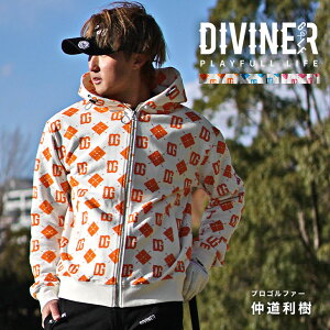 【DIVINER GOLF】ゴルフウェア メンズ パーカー ゴルフ パーカー メンズ ブランド ジップアップパーカー ジップパーカー 総柄 大きいサイズ XL LL おしゃれ コンペ 景品 秋 秋服 秋物 秋冬 メンズ