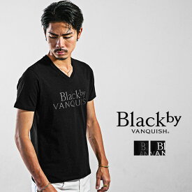 Vネック Tシャツ メンズ ブランド Tシャツ メンズ 半袖 黒Tシャツ メンズ カットソー 半袖 ロゴ Tシャツ スリム タイト 細身 夏 夏服 夏物 春夏 春夏 メンズファッション ちょいワル お兄系 オラオラ系 Black by VANQUISH ブラックバイヴァンキッシュ