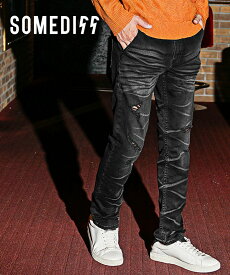 デニム メンズ ダメージ スリム ジーパン メンズ ブランド ストレッチ ダメージジーンズ メンズ レギュラー ボトムス メンズ デニムパンツ ブルー ブラック 細身 タイト 秋 秋物 秋服 秋冬 メンズファッション ちょいワル お兄系 オラオラ系