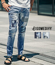 ジーパン メンズ デニムパンツ ジーンズ ダメージデニム スキニー デニム テーパードデニム パッチワーク スキニーパンツ リペアデニム ストレッチ パンツ スリム 細身 インディゴ 夏 夏服 夏物 春夏 メンズファッション ちょいワル オラオラ系 joker ジョーカー