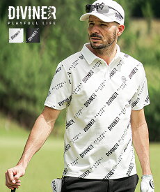 【DIVINER GOLF】 ゴルフウェア メンズ ポロシャツ 半袖 メンズ ストレッチ 速乾 伸縮 ロゴ 総柄 白 黒 ホワイト ブラック ゴルフ スポーツ ブランド セットアップ対応 夏 夏服 夏物 秋夏 メンズファッション joker ジョーカー ディバイナー