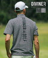 【DIVINER GOLF】 ゴルフウェア メンズ モックネック 半袖 ストレッチ 速乾 伸縮 ロゴ グレンチェック チ…
