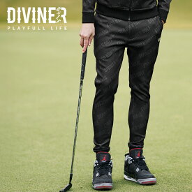 【DIVINER GOLF】 ゴルフパンツ メンズ ジョガーパンツ ブラック 総柄 ゴルフウェア ボトムス メンズ ロゴ ストレッチ ポンチ素材 細身 ズボン ゴルフ スリム XL XXL ジョーカー JOKER ゴルフ ディバイナーゴルフ