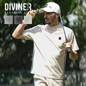【DIVINER GOLF】 ゴルフウェア メンズ 半袖 モックネック シャツ サイドライン ゴルフシャツ 半袖シャツ フェイクスウェード ハイネックシャツ 秋 秋夏 夏服 大きいサイズ XL XXL ライトグレー チャコールグレー オフホワイト JOKER ジョーカー ディバイナーゴルフ