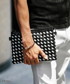 クラッチバッグ メンズ ブランド 編み込み 2トーン クラッチ バッグ メンズ ショルダーベルト セカンドバッグ おしゃれ 鞄 手提げ かばん ギフト プレゼント ブラック 黒 メンズファッション お兄系 オラオラ系 ちょいワル ジョーカー JOKER