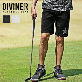 【DIVINER GOLF】 ハーフパンツ メンズ ゴルフウェア ブランド 短パン ストレッチ ウエストゴム 星柄 総柄 ゴルフパンツ おしゃれ ショートパンツ 半ズボン メンズ ショーツ 夏 夏服 ブラック ホワイト 黒 白 大きいサイズ XXL ディバイナーゴルフ JOKER ジョーカー