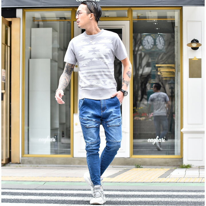 楽天市場 サマーニット ニット メンズ 半袖 メンズニット トップス カットソー ニットtシャツ 薄手 Tops オルテガ柄 ネイティブ柄 白 ホワイト 春ニット オシャレ お洒落 Bitter系 お兄系 ビター系 サーフ系 Tシャツ タイト 細め Joker