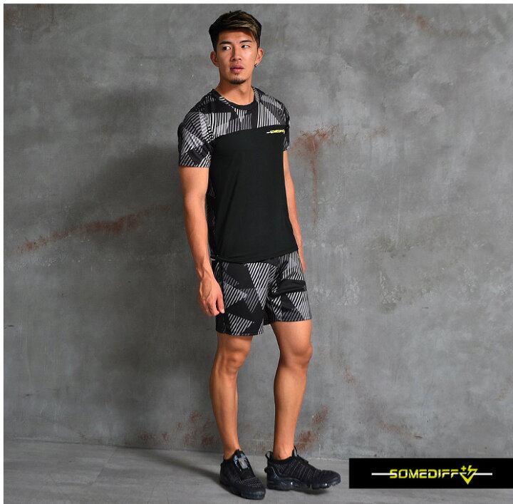 楽天市場 トレーニングウェア メンズ 上下 セットアップ セット 筋トレ 半袖 Tシャツ スポーツ ブランド メンズ夏 おしゃれ マッチョ ジムウェア ワークアウト ランニング ジョギング ルームウェア 総柄 部屋着 伸縮 M L Xl Xxl Somediff Smdf サムディフプラス