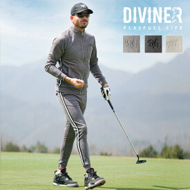 【DIVINER GOLF】 ゴルフウェア メンズ セットアップ スタンドジャケット ゴルフ 上下セット フェイクスエード ジョガーパンツ スウェット サイドライン おしゃれ 大きいサイズ XL XXL ライトグレー チャコールグレー オフホワイト JOKER ジョーカー ディバイナーゴルフ