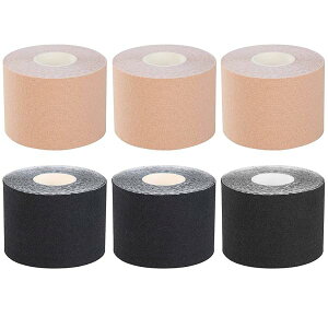 テーピングテープ キネシオ テープ 筋肉・関節をサポート 伸縮性強い 汗に強い パフォーマンスを高める (肌色 3卷/ 黒 3卷 5cm)
