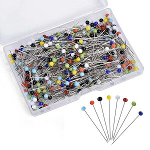 シルク待ち針 待針 ガラス玉まち針 耐熱 待針 かわいい 洋裁用ピンまち針 縫製ピン DIY用 手芸用品 手作り素材 裁縫道具 収納箱付き-マルチカラー(250個入り)