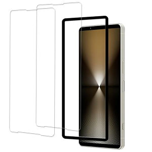 �K���X�t�B���� Xperia 1 VI ��6���� SO-51E SOG13 XQ-EC44 �K���X�t�B���� �p (2��)�K���X�t�B���� + �K�C�h�g�t�� ���{���Ɏq�f�ލ̗p �S�� �ی�t�B���� �����K���X �t�B����