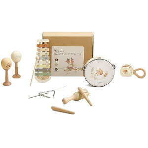 楽器おもちゃ 5点セット ガラガラ 木琴 タンバリン カスタネット ハンドベル パーカッションセット 木のおもちゃ 幼児用楽器 知育玩具 打楽器子供用 キッズ 男の子 女の子 3歳 4歳 5歳 誕生日