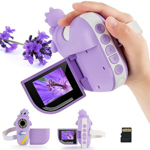 恐竜デジタル顕微鏡 子供向け観察おもちゃ 1000倍拡大 2インチ画面付き 16GBカード付き 4〜10歳向け 誕生日プレゼントに (ライトパープル)