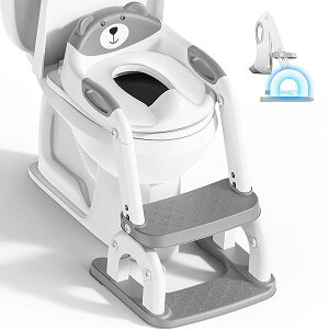 トイレトレーニング階段付きの子供補助便座,アップグレードされた丸アーチ型補助便器はしご, 8段階高さ調整、折りたたみ式設計、快適で安全な幼児補助便座,子供用トイレ 踏み台