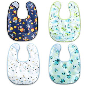食事用エプロン ベビーエプロン 離乳食エプロン 防水 軽量 名前入 ポケット付き 柔らかい ベビービブ 4枚セット 子供 保育園用 女の子 男の子 お食事スタイ