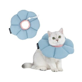 エリザベスカラー 猫用 犬用 ソフト 防水 軽量 手術後傷口保護 舐め防止 引っ搔き防止 視界や飲食を妨げない 可愛いブルーの花の形 Lサイズ