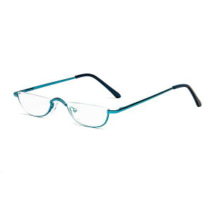 老眼鏡 ハーフフレーム 半月型 メタル 薄型 軽量 男女兼用 おしゃれ ケース付き 度数 「+3.50」 ブルー