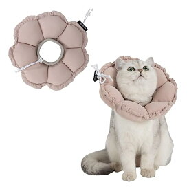 エリザベスカラー 猫用 犬用 ソフト 防水 軽量 手術後傷口保護 舐め防止 引っ搔き防止 視界や飲食を妨げない 調整可能なアウターリング深さ設計 可愛いピンクの花の形 Lサイズ