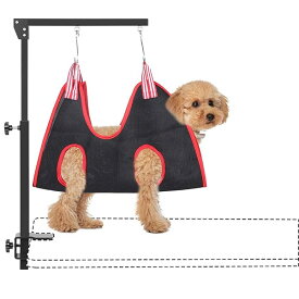 犬用トリミングアーム クランプ付き グルーミングアーム ペット用トリミングテーブル外付けアーム ハンモック1本 トリミングリード1本＆ハンチホルダー2本付き 小型/中型ペット用 高さ調整可能 分割式 トリミング用品（ブラック）