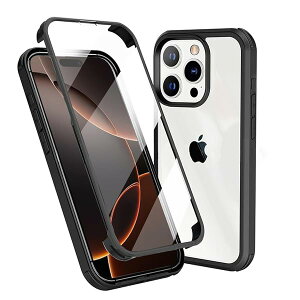 iPhone16ProMax P[X ʓ OʃKX+wPCv[g 360°Sʕی 100ʃ^b`x ϏՌ KX tg+obNv[g y CX[dΉ O  Jo[ (ubN, 