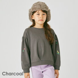 袖刺繍 トレーナー | キッズ ベビー 子供 子供服 キッズ服 女の子 ガールズ 秋服 秋物 長袖 トップス キッズトレーナー 長袖トレーナー プルオーバー 裏毛 スウェット スエット 保育園 綿 コットン 刺繍 花柄 小花 ぽわん袖 25AW 203235020